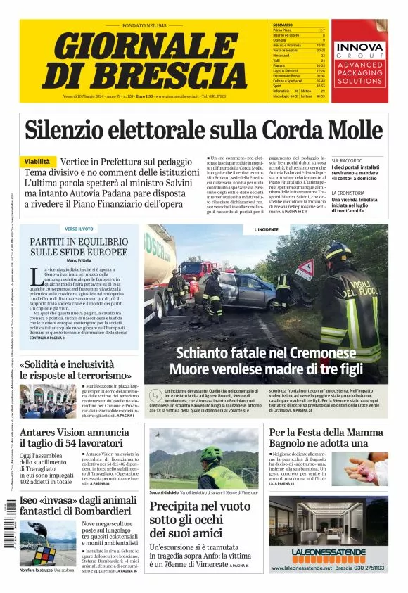 Prima-pagina-giornale di brescia-oggi-edizione-del-2024-05-10